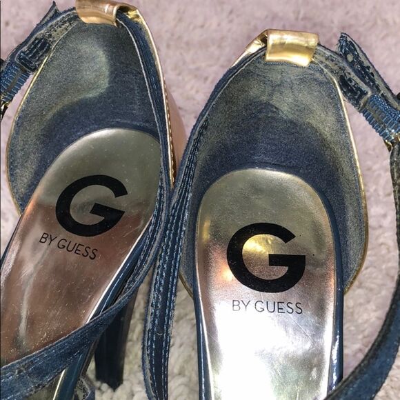 By Guess Blue and Gold Lace Up Heels - Picture 3 of 8